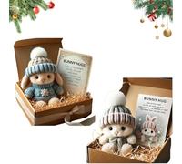 Genérico Mini Bunny Hug Cute Easter, Handmade Bunny Hugs in Box, Pocket-Sized Comfort with Knit Hat & Gift Box, for Friends Family (2PCS-B+K)