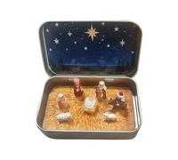 Genérico Mini Christmas Manger Ornaments - Resin Nativity Scene In 3.7 Inch Tin Box, Portable Pocket Nativity Set For Tabletop & Desk Decor, Elegant Holy Figurine | For Home Office Bedside & Shelf