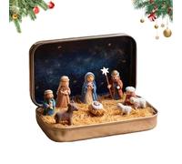 Genérico Mini Christmas Nativity Set in a Tin Box, Christmas Resin Figure Scene Set, Pocket Little People and Jesus Figurines, for Desk, Shelf, Office Decor (1PCS)