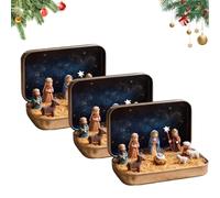 Genérico Mini Christmas Nativity Set in a Tin Box, Christmas Resin Figure Scene Set, Pocket Little People and Jesus Figurines, for Desk, Shelf, Office Decor (3PCS)