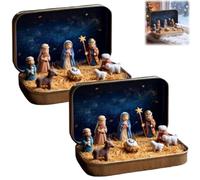 Genérico Mini Christmas Nativity Set in a Tin Box, Handcrafted Pocket-Size 3D Scene, Christian Holy Family Figurines, Religious Christmas Decor Gift for Family (2pcs)