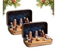 Genérico Mini Christmas Nativity Set in a Tin Box, Handcrafted Pocket-Size Christmas Nativity Scene Gift Tin, Small Religious Ornament, for Desk, Shelf, Office Decor (2Pcs)