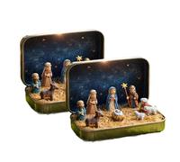 Genérico Mini Christmas Nativity Set In a Tin Box, Handcrafted Pocket Size Nativity Scene Gift Tin, Christmas Decoration for Home Gifts, Home or Travel (2PCS)