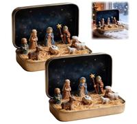 Genérico Mini Christmas Nativity Set in a Tin Box,Handcrafted Portable Pocket Nativity Scene Decoration Set,3D Holy Family Display Vintage Gift Box,Small Religious Ornament for Desk,Shelf,Office (2)