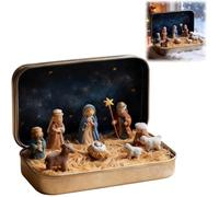 Genérico Mini Christmas Nativity Set in a Tin Box,Handcrafted Portable Pocket Nativity Scene Decoration Set,3D Holy Family Display Vintage Gift Box,Small Religious Ornament for Desk,Shelf,Office (1)