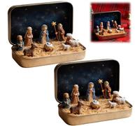 Genérico Mini Christmas Nativity Set in a Tin Box,Pocket-Size Nativity Scene with Hand-Painted Figurines,Small Religious Ornament,Portable Travel & Desk Decor, for Christmas (2)