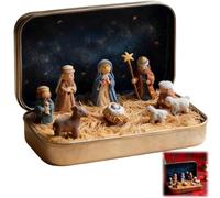 Genérico Mini Christmas Nativity Set in a Tin Box,Pocket-Size Nativity Scene with Hand-Painted Figurines,Small Religious Ornament,Portable Travel & Desk Decor, for Christmas (1)