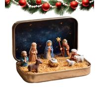 Genérico Mini Christmas Nativity Set in Tin Box, Ortable Pocket Birth of Jesus Ornament, Carry The Story of Christmas with Jesus Figurines Resin Holy Family Sheep for Friends (1pcs)
