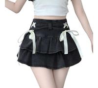 Genérico Mini Falda Plisada Mujer,Falda Vaquera EláStica con Volantes Escalonados para Mujer Falda Midi Acampanada De Cintura Alta A La Moda con Cinturilla EláStica para Atuendos Casuales