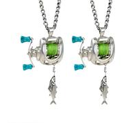 Genérico Mini Fishing Reel Necklace for Men,Fun Fishing Reel Necklace with Rotating Handle and Moving Line Guide,Unique Realistic Fishing Gear Pendant for Decorations Fishing Lovers (2pcs)