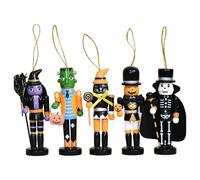 Genérico Mini Halloween Nutcracker Ornaments Set of 5 - Wooden Witch Skeleton Figurines, 13cm - Spooky Decor Craft Dolls For Party Home Shelf