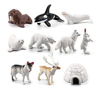 Generico Mini Juego de 10 Juguetes Animales Árticos, Figuras de Animales Polares con Oso Polar, Foca, Reno, Lobo, Conejo, Zorro Ártico e Iglú, Juego Educativo para Niños