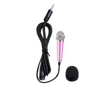Genérico Mini Microphone - Portable Vocal Karaoke, Handheld 3.5mm Metal Wired | Small Mobile Phone Recording, Omnidirectional Stereo Podcast Accessory | Laptop Notebook Tablet Singing App Pink Silver