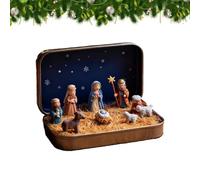 Genérico Mini Nativity in a Tin Box, Handcrafted Pocket Size Nativity Scene GiftTin, Resin Holy Infant Nativitys Scene Set and Figurines, Christmas Indoor Home Decor Gifts (A-Ceramics)
