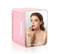 Genérico Mini Nevera Blanca con Espejo LED y Control táctil de 3 Niveles de Intensidad; refrigerador para cosméticos y Productos de Cuidado de la Piel con función de frío y Calor (AC/DC). (A)