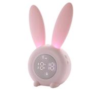 Genérico Mini Reloj Despertador de Escritorio con Luz LED Nocturna, Diseño Orejas de Conejo, Control por Voz y Función de Repetición, Batería Recargable USB para Dormitorio