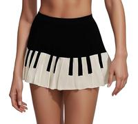 Genérico Mini Skirts for Women High Waist Black White Piano Y2k Harajuku Style Short Skirt Pleated Slim Fit Aesthetic Grunge (L)