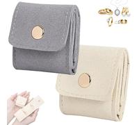 Genérico Mini Travel Jewelry Bag, Mini Travel Jewelry Roll Bag with Buckle, Compact Organizer for Rings & Necklaces (2pcs-a)