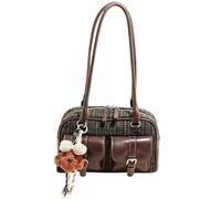 Genérico Mini Vintage Tote Bag for Women, Elegant Stylish Multiple Pockets Underarm Purse, Simple Plaid Shoulder Bag with Pendant