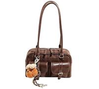 Genérico Mini Vintage Tote Bag for Women, Elegant Stylish Multiple Pockets Underarm Purse, Simple Plaid Shoulder Bag with Pendant