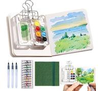 Genérico Mini Watercolor Paint Set,PocketArtist Travel Set,Miniature Tiny Compact Pocket Water Color Palette,Painting Travel Kit with Sketchbook & Acrylic 8 Grid Paint Box (Green-8 Grid)