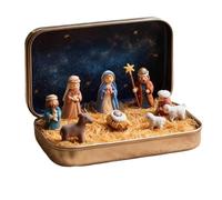 Genérico Miniature Christmas Nativity Set In A Tin Box | Handcrafted Pocket Nativity Scene Gift Tin, Carry The Story of Christmas with Resin Holy Family Sheep and Jesus Figurines For Friends