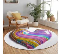Genérico Minimalismo Alfombra Redonda de Pelo Corto 120 cm Alfombras Redonda, Forma De Corazón Arcoíris Suave Lavable Antideslizante Alfombra Salon Redondas para Cocina Habitacion Oficina