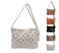 Genérico Minimalist Tassel Women's Clutch - Retro Cotton Rope Woven Bag,2025 Stylish Summer Woven Bag,Vacation Boho Beach Purse (White)