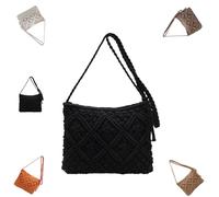 Genérico Minimalist Tassel Women's Clutch - Retro Cotton Rope Woven Bag,Vacation Boho Beach Purse,Stylish Summer Woven Bag (Black)