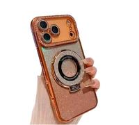 Genérico Mirror Kickstand Glitter Diamond Case for iPhone 17/ Pro MAX/Air, Camera Lens Protector Compatible with Magsafe, Magnetic Stand Holder (14PRO,Orange)