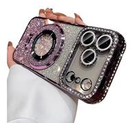 Genérico Mirror Kickstand Glitter Diamond Case for iPhone 17/ Pro MAX/Air, Camera Lens Protector Compatible with Magsafe, Magnetic Stand Holder (16,Purple)
