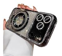 Genérico Mirror Kickstand Glitter Diamond Case for iPhone 17/ Pro MAX/Air, Camera Lens Protector Compatible with Magsafe, Magnetic Stand Holder (17,Black)