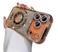 Genérico Mirror Kickstand Glitter Diamond Case for iPhone 17/ Pro MAX/Air, Camera Lens Protector Compatible with Magsafe, Magnetic Stand Holder (14PRO,Rose Gold)