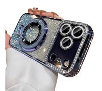 Genérico Mirror Kickstand Glitter Diamond Case for iPhone 17/ Pro MAX/Air, Camera Lens Protector Compatible with Magsafe, Magnetic Stand Holder (12,Blue)