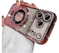 Genérico Mirror Kickstand Glitter Diamond Case for iPhone 17/ Pro MAX/Air, Magnetic Stand Holder, Camera Lens Protector Cover Case for iPhone 17/16/15/14/13/12/11 Pro MAX Air (Pink,for 15)