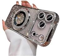 Genérico Mirror Kickstand Glitter Diamond Case for iPhone 17/ Pro MAX/Air, Magnetic Stand Holder, Camera Lens Protector Cover Case for iPhone 17/16/15/14/13/12/11 Pro MAX Air (Silver,for 15 Pro)