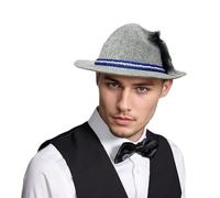 Genérico Mis Pedidos Sombrero bombín para fiesta de graduación, espectáculo, fondo gris y sombrero de plumas negras Hombre Orejeras (Grey, One Size)