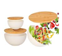 Genérico Mixing Bowls - 3 Piece Prep Containers for Kitchen and Pantry, Nesting Design with Wooden Lids, Storage Solution for Chips, Bread, Soup, Fruit, Vegetable, Meal, 10, 8, 6 inch
