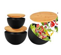 Genérico Mixing Bowls - 3 Pieces Nesting Meal Prep Containers for Serving, Storing with Wooden Lids, Multi Purpose Function for Kitchen, Food, Vegetables, Fruits, Bread, Soup, Home, Office, 3 Sizes