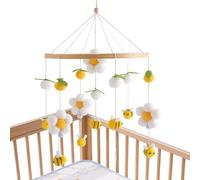 Genérico Mobile for Bassinet - Wooden Crib Mobile with Felt Pom Poms Flowers and Bees Nursery Hanging Decoration 41x23cm | Cute Ḿobile Toy Decor for Bassinet Crib Stroller Nursery
