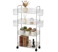 Genérico Mobile Utility Bin - Lucite Rolling Shelf for Studio | See-Through Tier Tray with Braking Casters, Modern Lucent Carriage Stand for Bathroom, Dorm, Bedroom, Pantry, Craft and Salon