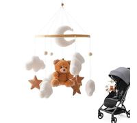Genérico Mobile - Wood Velvet, 360° Rotating Hanging Brown Bear Plush Decoration | with Clouds Stars and Bells For Children's Room Nursery and Bedding Décor