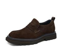 Genérico Mocasines Hombre Penny Loafer Clásicos De Ante Sintético Zapatos De Vestir De Negocios Punta Cuadrada con Tacón Bloque Bajo Y Plataforma para Boda Fiesta Y Graduación,Marrón,37 EU