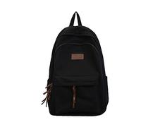 Genérico Mochila de escuela secundaria Unisex Color sólido capacidad Casual Versátil Mochila universitaria de viaje (Black One Size)
