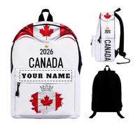 Genérico Mochila de fútbol 2026 personalizada con nombre Mochilas escolares diseño selección nacional para hombres mujeres jóvenes niños aficionados, regalo vuelta al cole viaje uso diario (C-anada)