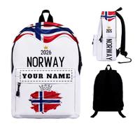 Genérico Mochila de fútbol 2026 personalizada con nombre Mochilas escolares diseño selección nacional para hombres mujeres jóvenes niños aficionados, regalo vuelta al cole viaje uso diario (N-orway)
