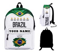 Genérico Mochila de fútbol 2026 personalizada con nombre Mochilas escolares diseño selección nacional para hombres mujeres jóvenes niños aficionados, regalo vuelta al cole viaje uso diario (B-razil)