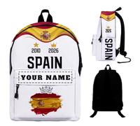 Genérico Mochila de fútbol 2026 personalizada con nombre Mochilas escolares diseño selección nacional para hombres mujeres jóvenes niños aficionados, regalo vuelta al cole viaje uso diario (S-pain)