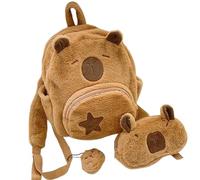 Genérico Mochila De Peluche Capybara, Adorable Con Libros, Cartera Incluida | Escuela Funcional Con Correas Ajustables Y Un Colgante, Accesorio De Viaje Para El Aula, Adecuado Para