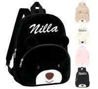 Genérico Mochila Guarderia Personalizada, Oso Bolsa Merienda Bebe para Niño & Niña, 31 x 25 cm Mochilas de Pana Infantil Personalizado para Colegio, Vuelta al Cole, Escolares & Viaje (Negro)
